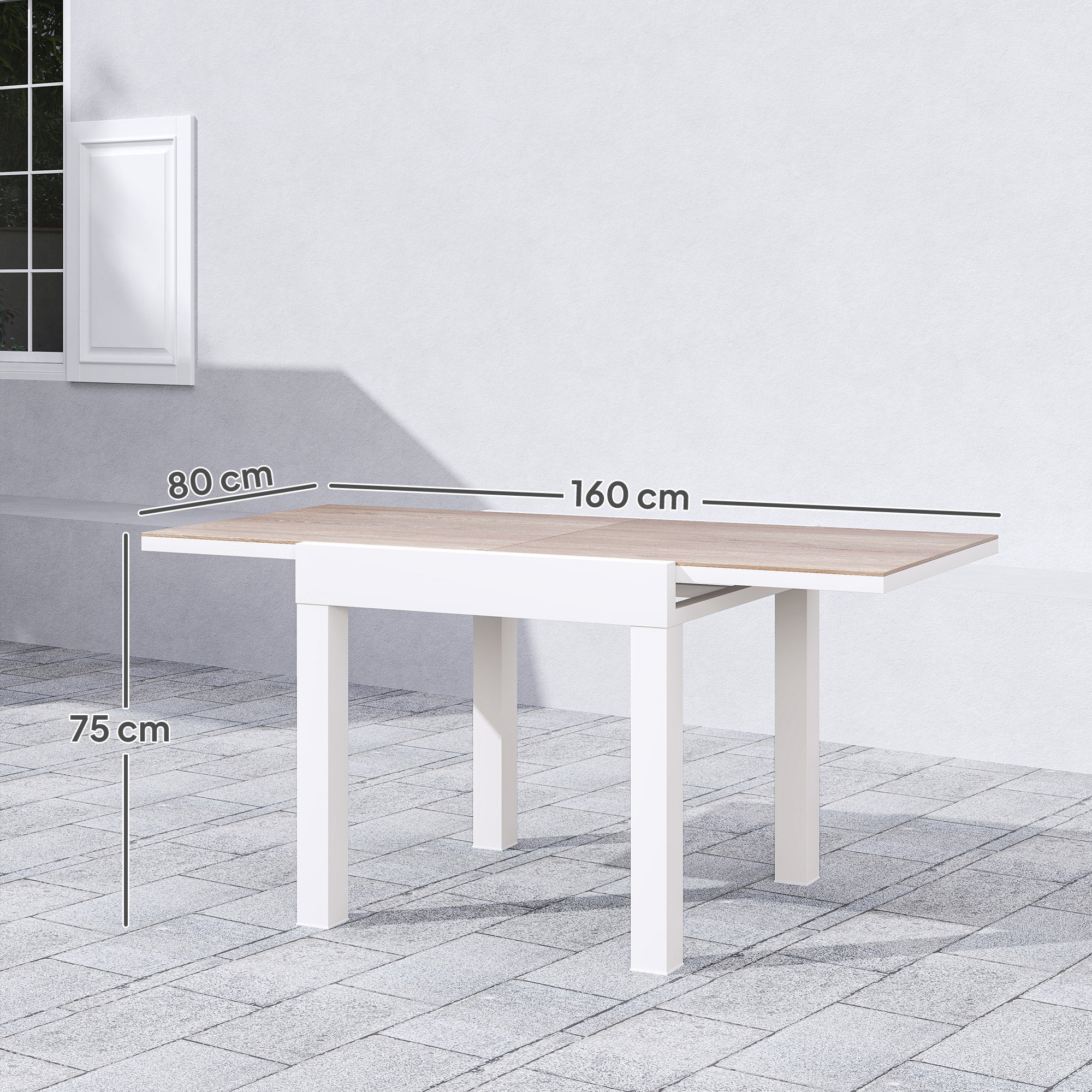Extendable Garden Dining Table 80-160 cm for 4-6 Seats, White