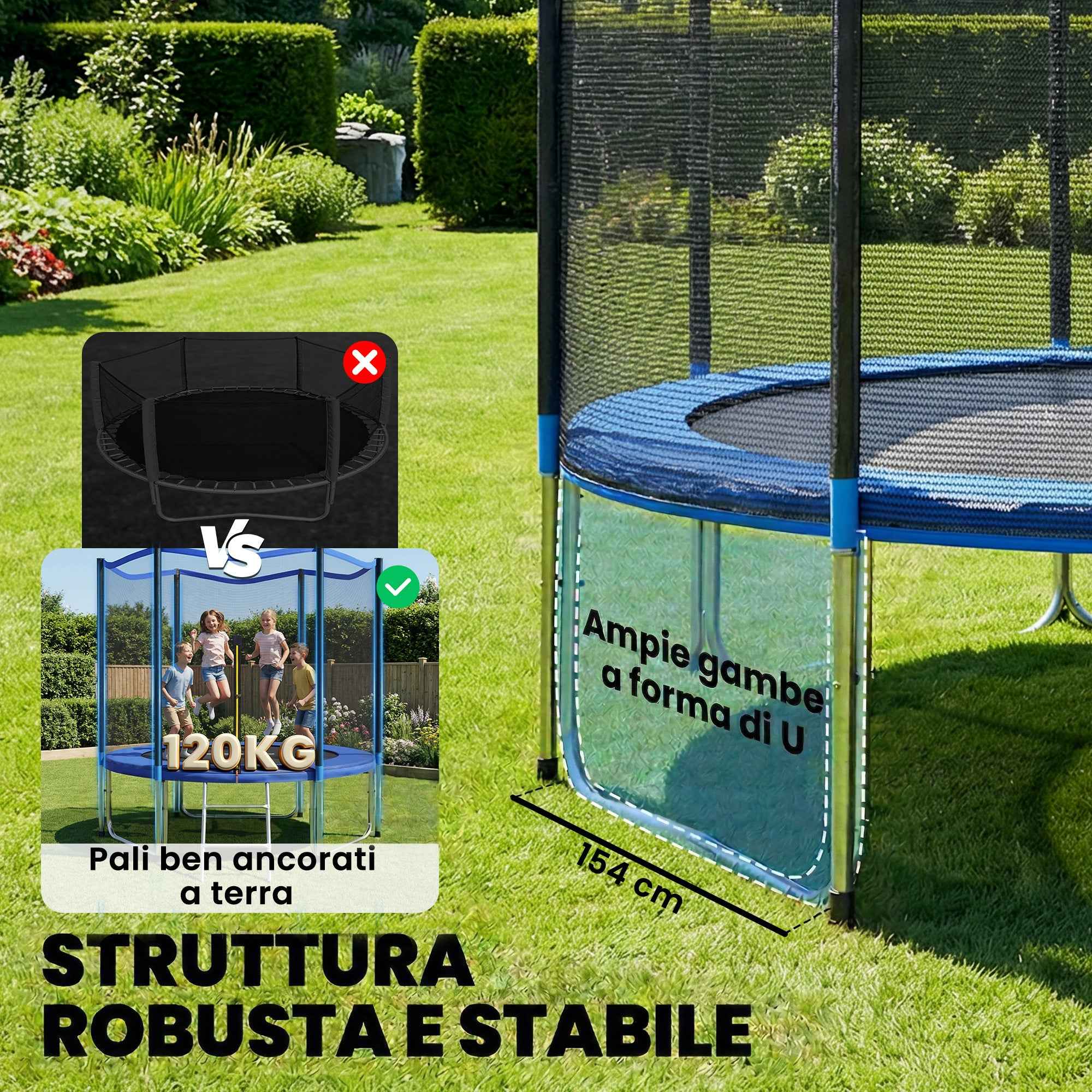 SPORTNOW 305cm Trampoline with Safety Net and Ladder for Outdoor Use