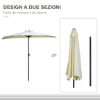 Crescent Terrace Umbrella with Crank Opening and 2 Section Pole, 2.6x1.35 m, Beige