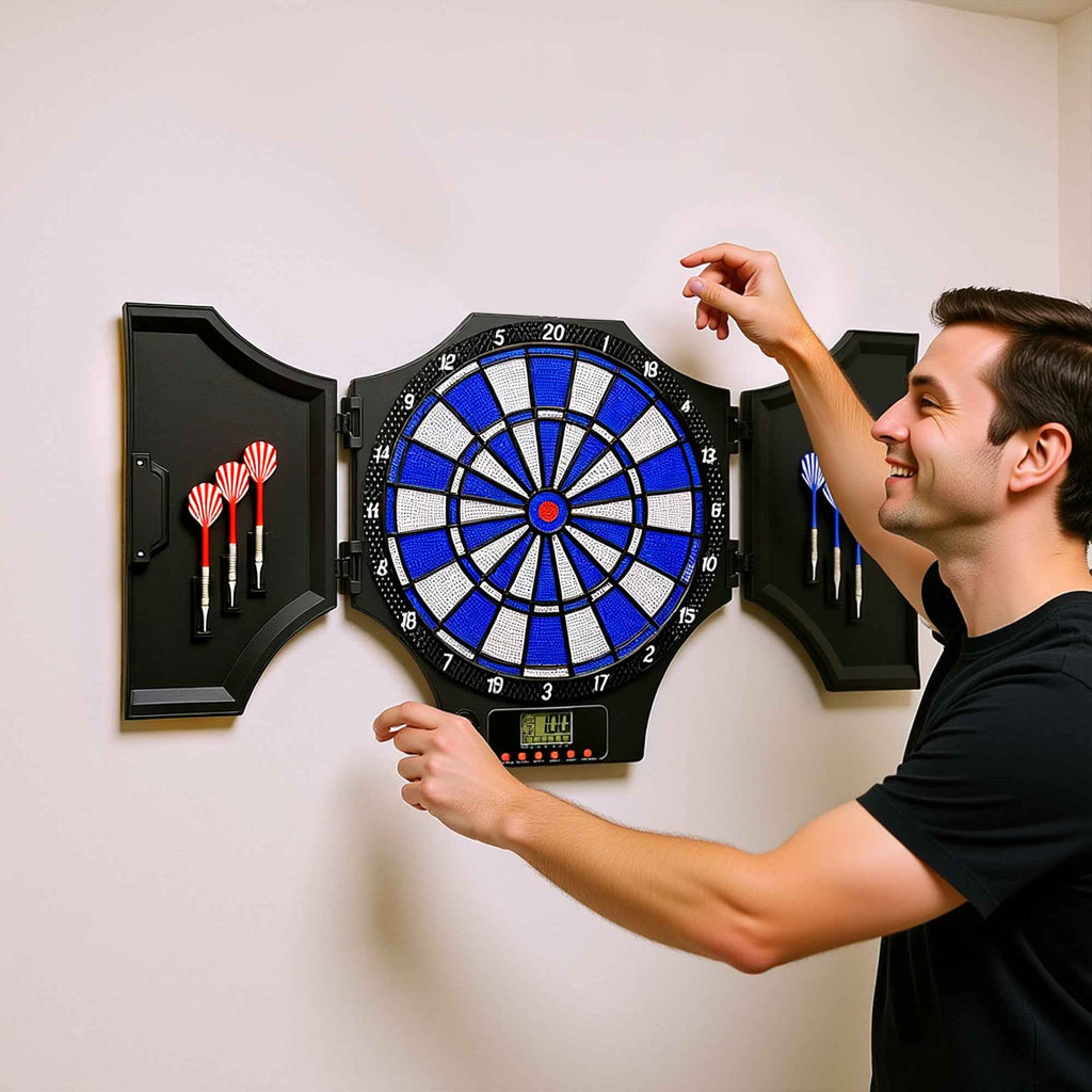 SPORTNOW Electronic Dartboard with 6 Darts and LCD Monitor for 31 Games, 83x45x4 cm, Black and Blue