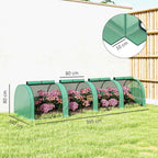 Outsunny Waterproof Anti-UV Steel and Plastic Tunnel Greenhouse with 4 Doors, 395x100x80 cm, Green