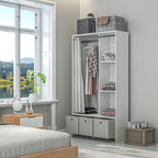 Wardrobe with Hanging Rail, 3 Fabric Drawers and 3 Shelves, 105x48x160 cm, White and Grey