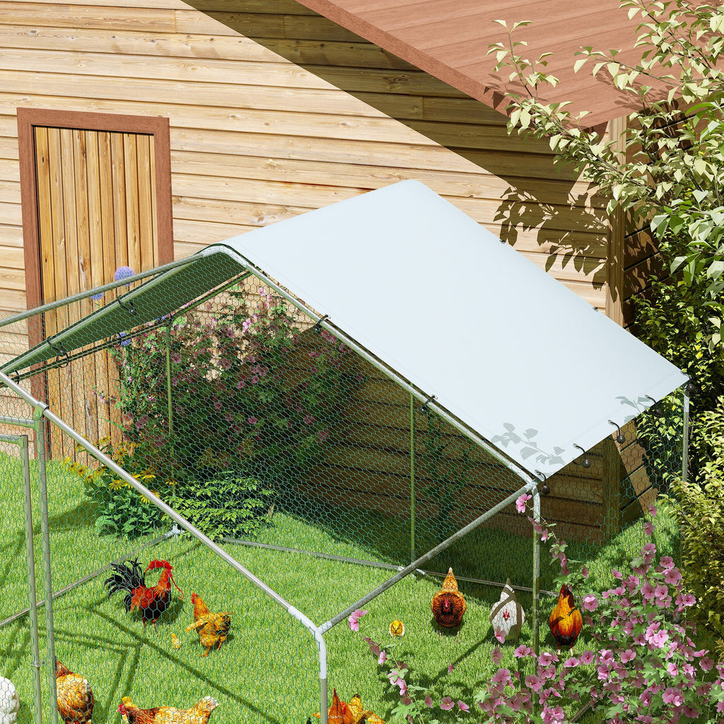 10.2m² Chicken Run for 10-15 Hens with Waterproof Roof, Steel and Fabric, 3x3.4x1.9 m, Silver