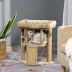 Plush Cat Tree with Cat House and Bed, Jute Scratching Post and Ball, Brown