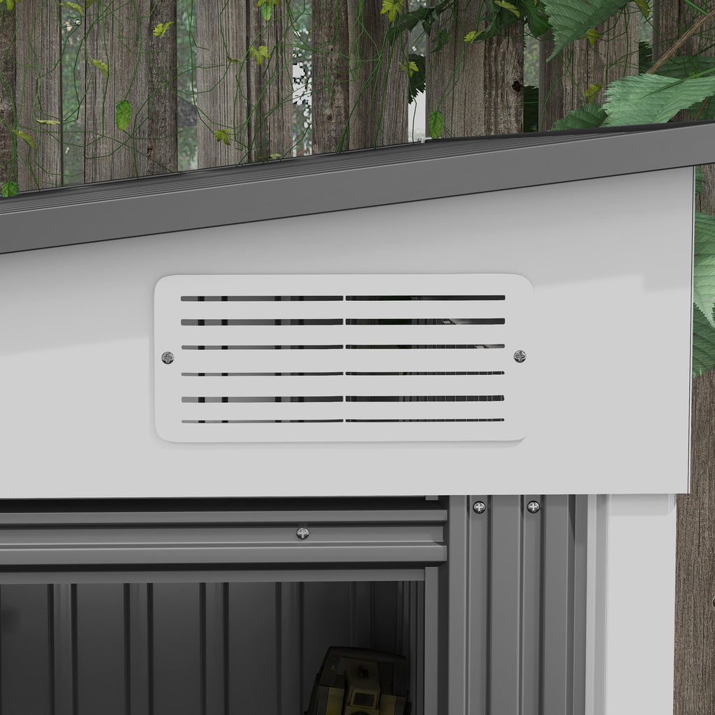 Metal Tool Shed 1.5x2m with Base, Sliding Door and Sloping Roof, White