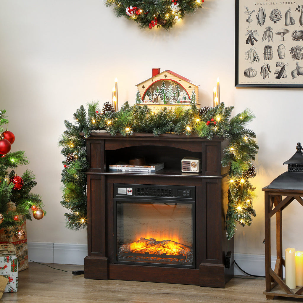 180cm Christmas Garland with Snow-Covered Branches and 30 White Lights, Pine Cones and Berries for Indoors