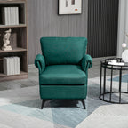 Furnishing armchair in breathable linen-effect fabric with rolled armrests, 63x71x83 cm, green - Borgè