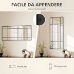 Window Style Wall Mirror with Vertical and Horizontal Mounting, 110x50cm, Black