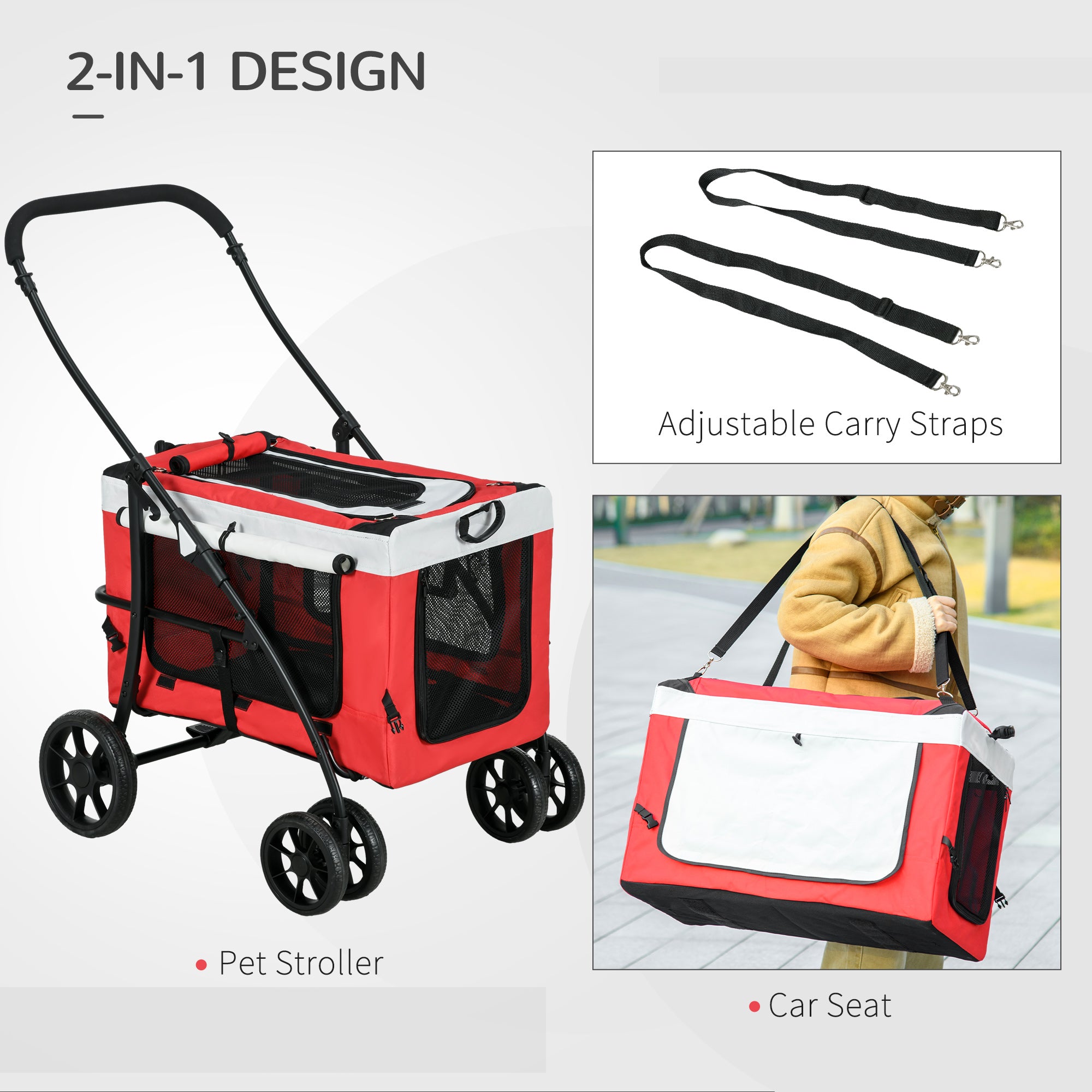 PAWHUT Small and mini -size dog stroller with 2 leashes and storage case, 81x58x97.5 cm - Borgè