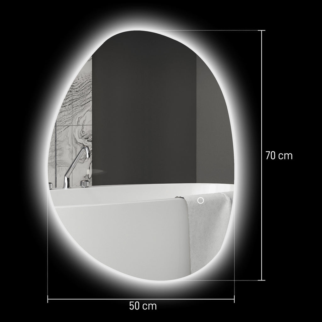 LED Illuminated Bathroom Mirror with Adjustable Color and Temperature, Tempered Glass, 70x5x50 cm, Silver