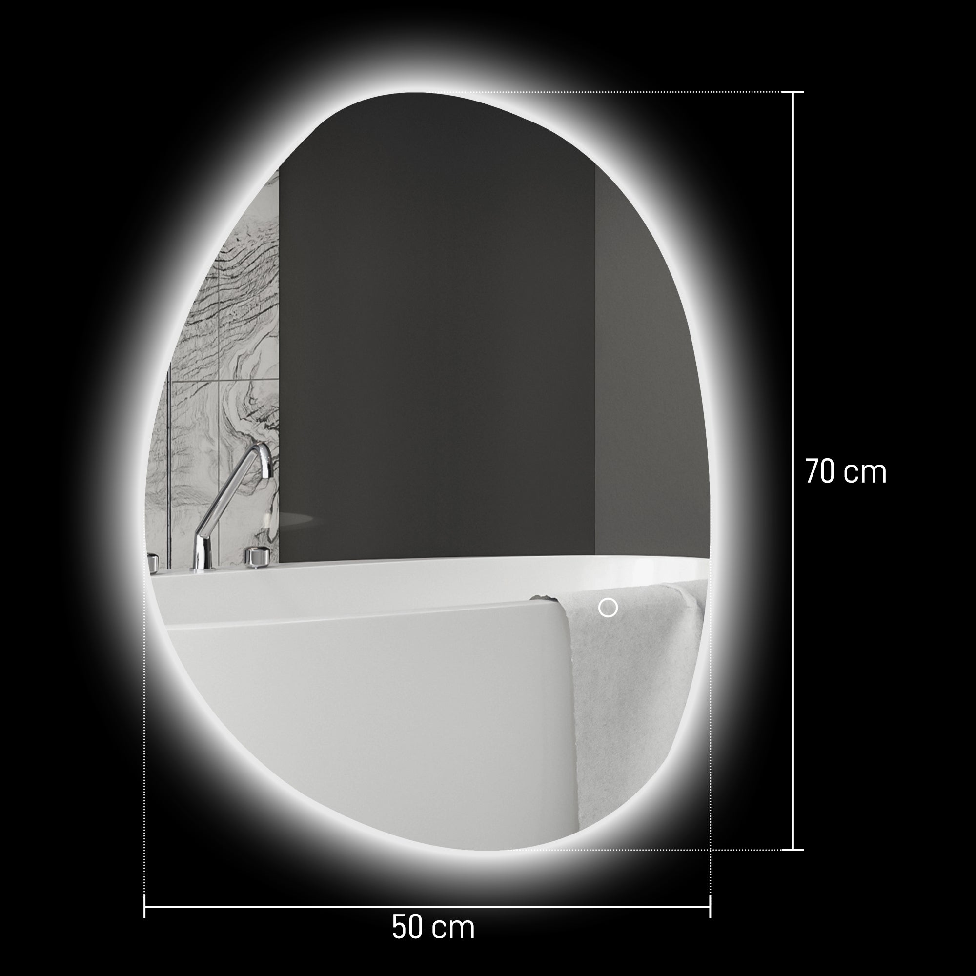 LED Illuminated Bathroom Mirror with Adjustable Color and Temperature, Tempered Glass, 70x5x50 cm, Silver