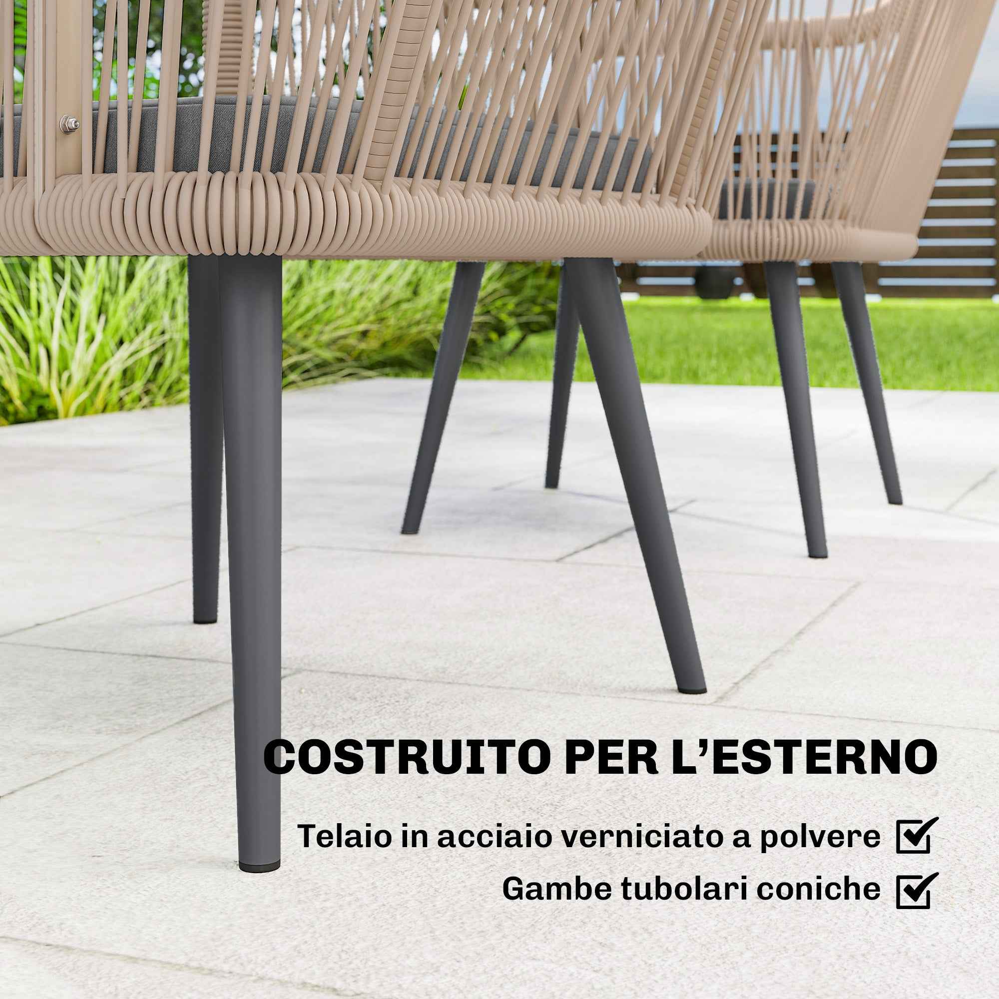 Outsunny Set of 2 Garden Chairs with Cushions and Armrests, in Steel and PE Rattan, 54x65x80 cm, Dark Grey
