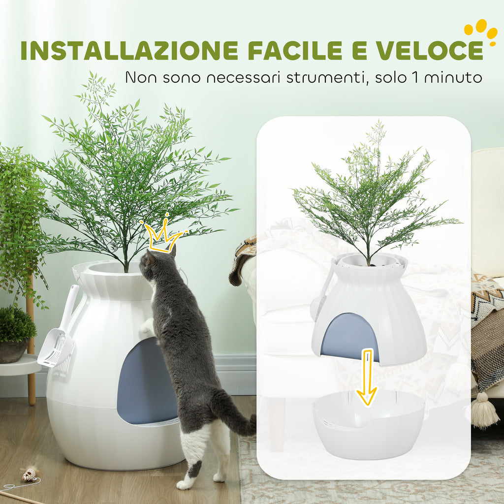 Odor-Resistant Cat Litter Box with Scoop, Pot-Shaped, Made of ABS and Stainless Steel, 50x48.5x58.7 cm, White