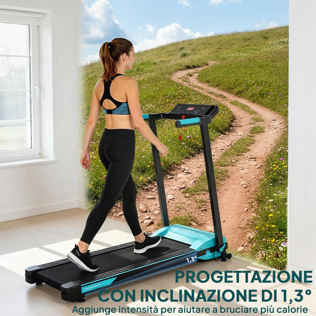 Folding Treadmill 1-10 km/h with Gesture Control and Incline, Blue