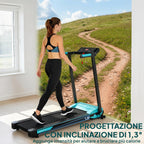 Folding Treadmill 1-10 km/h with Gesture Control and Incline, Blue