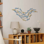 HOMCOM Metal Fish Wall Art with Screws Included, 99.7 x 3.8 x 50.2 cm, Gold and Blue