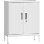 2-Tier Adjustable Steel Office Cabinet with Lock and 2 Keys, 80x40x100cm, White