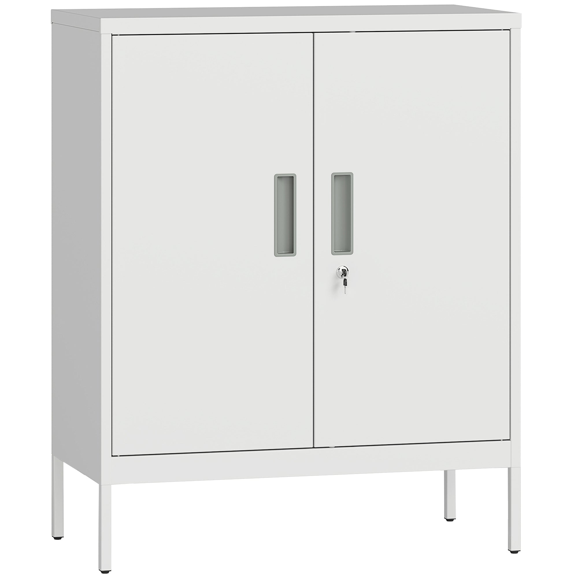 2-Tier Adjustable Steel Office Cabinet with Lock and 2 Keys, 80x40x100cm, White