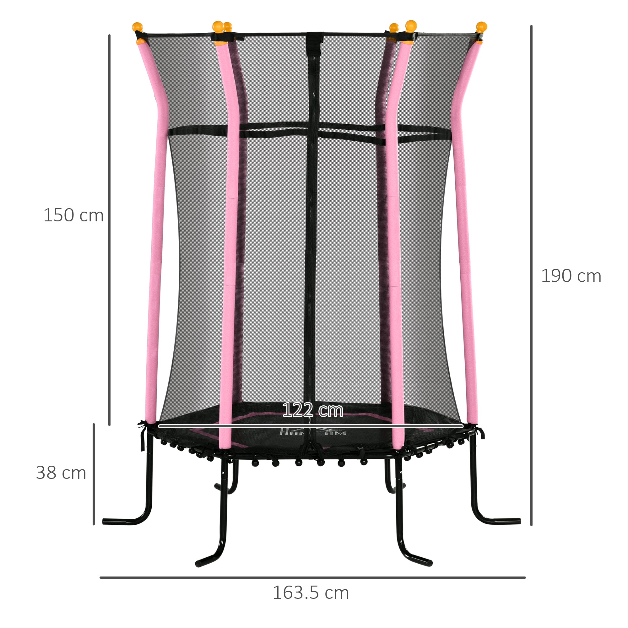 Children's Trampoline with Hinged Entry and Padded Poles, in Steel, PP and EPE, Ø163.5x190 cm, Pink