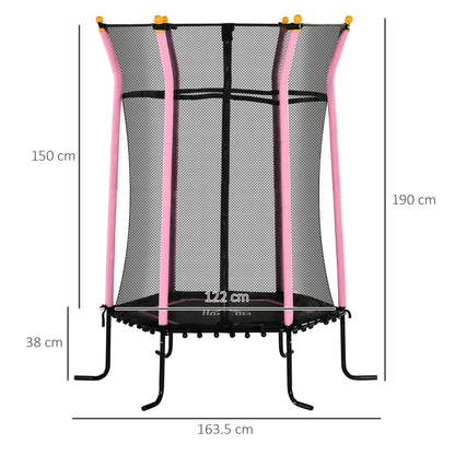 Children's Trampoline with Hinged Entry and Padded Poles, in Steel, PP and EPE, Ø163.5x190 cm, Pink