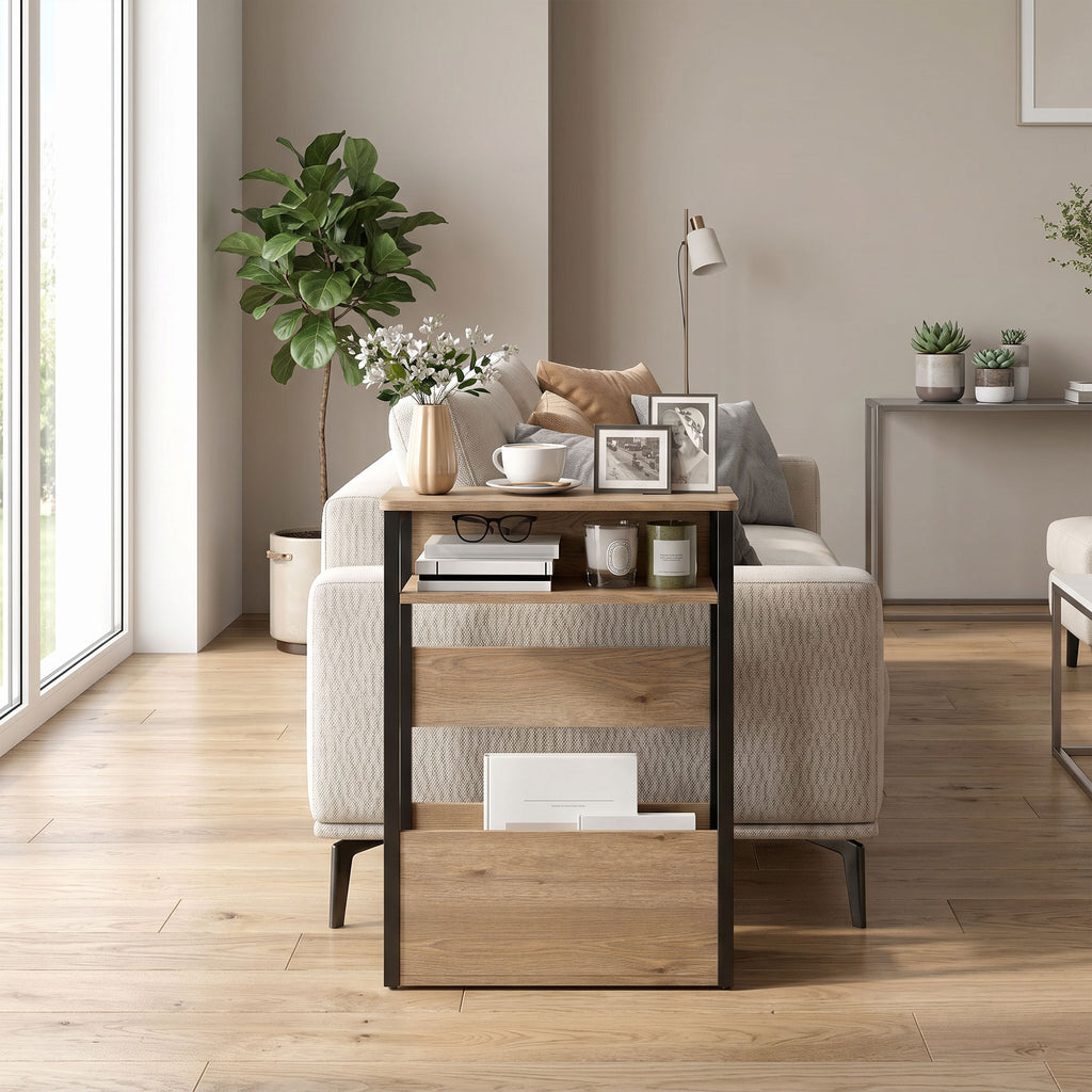HOMCOM Industrial Style Coffee Table with 2 Shelves, Wood and Metal, 46x18x58.5 cm, Dark Walnut Color