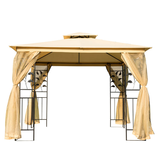 Garden Gazebo 3x3m with Mosquito Net, Steel Frame and Double Roof, Beige