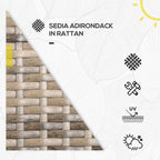 Outsunny Garden Chair Adironrack with armrests, in rattan and steel, 64x80x90 cm, brown and gray - Borgè