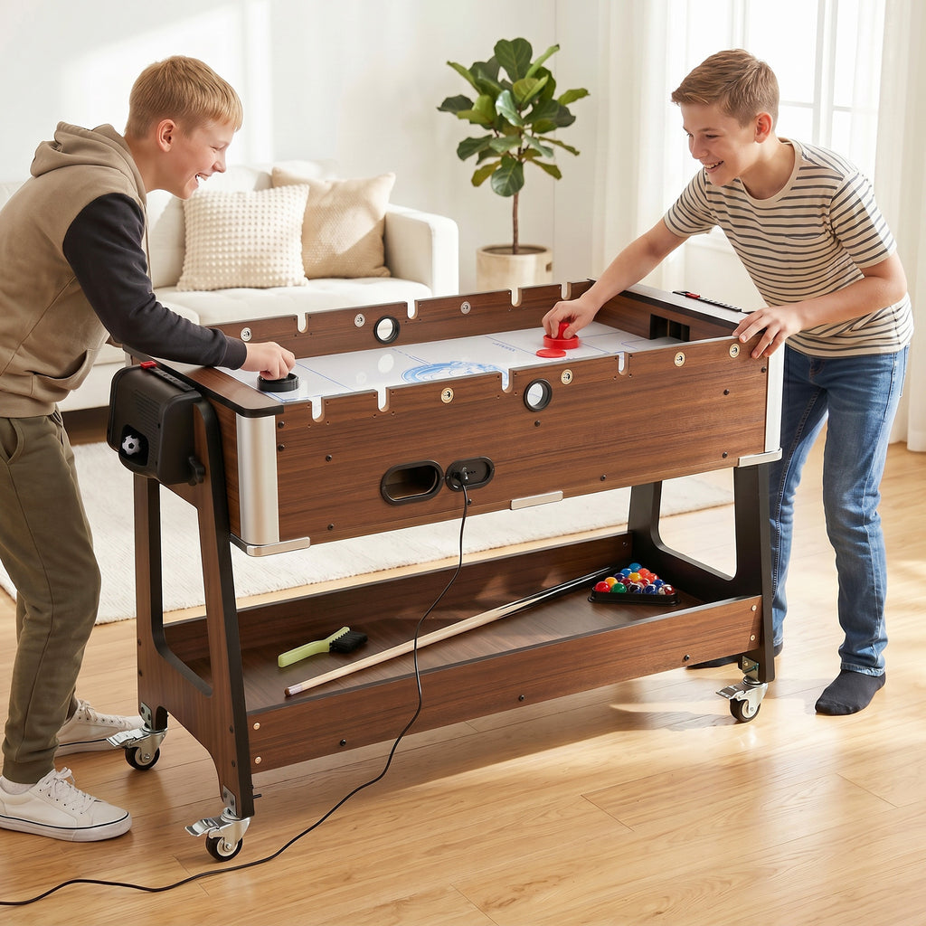 SPORTNOW 3-in-1 Table: Air Hockey, Pool Table, Table Football, Lockable Wheels, Shelf