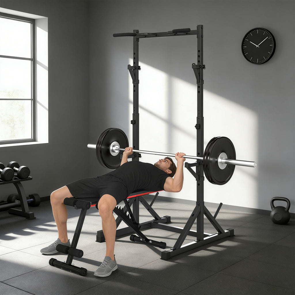 Multifunctional Height-Adjustable Squat Rack and Barbell Rack, Black