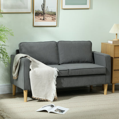 2 Seater Sofa with Storage Space and 2 Cushions, in Velvet and Wood Effect Fabric, 140x63x79 cm, Grey