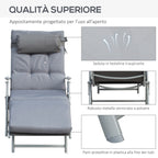 Folding Garden Lounger with Mattress and Cushion, 7-Reclining Backrest, 137x63.5x100.5cm, Grey