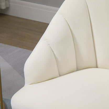 Velvet Upholstered Chair with Shell Backrest for Bedroom and Living Room, 63x65x84cm, Beige