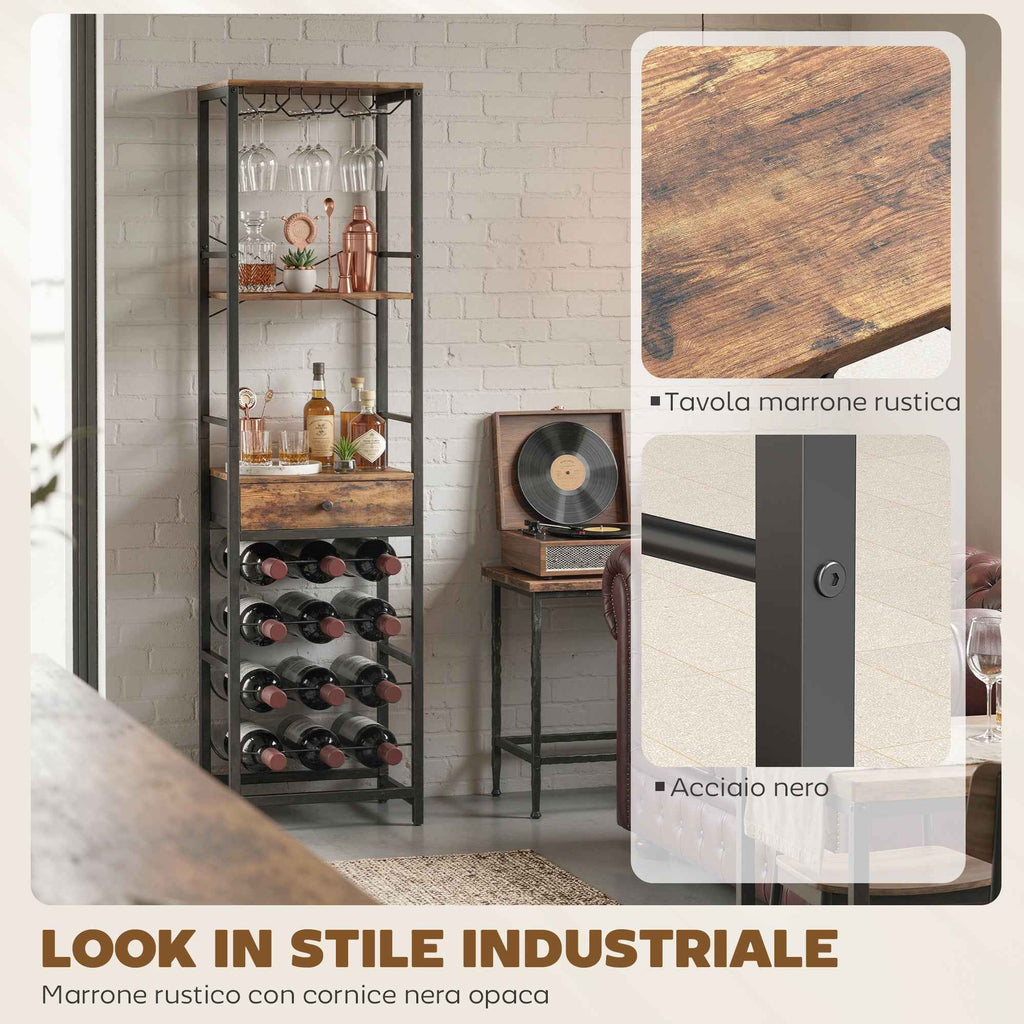 HOMCOM Mobile Bar, Bar Cabinet with Drawer, Cup Holder, Rustic Brown