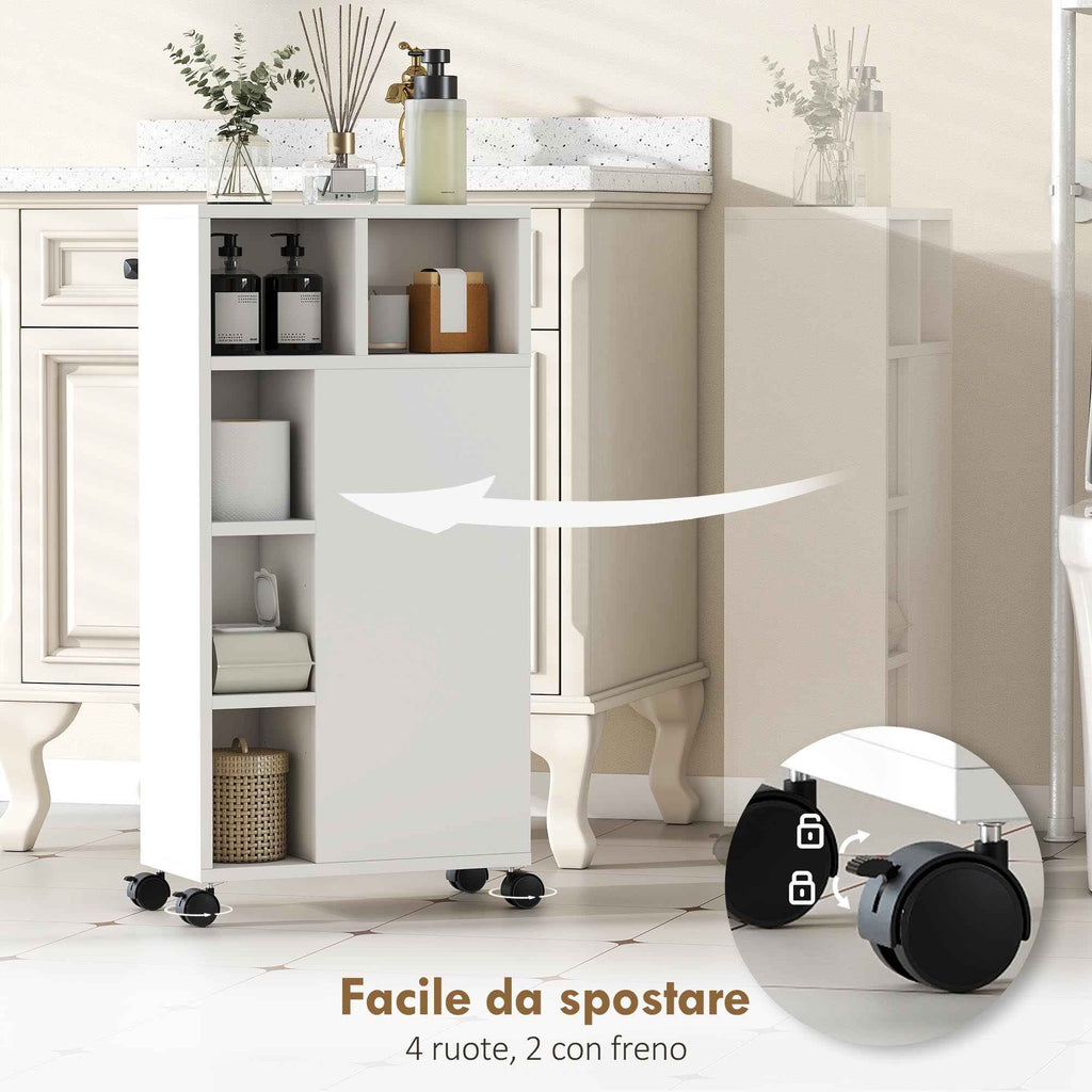 HOMCOM Space-Saving Bathroom Cabinet with Wheels, 3 Drawers and 5 Compartments with Adjustable Shelves, 20x40x80 cm, White