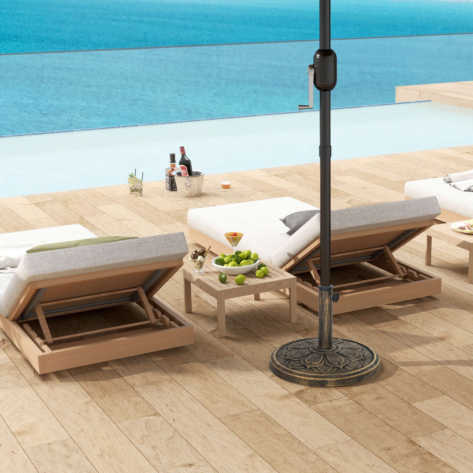 12 kg Umbrella Base with Integrated Crank, in Resin, Metal and Cement, Ø46x33 cm, Bronze