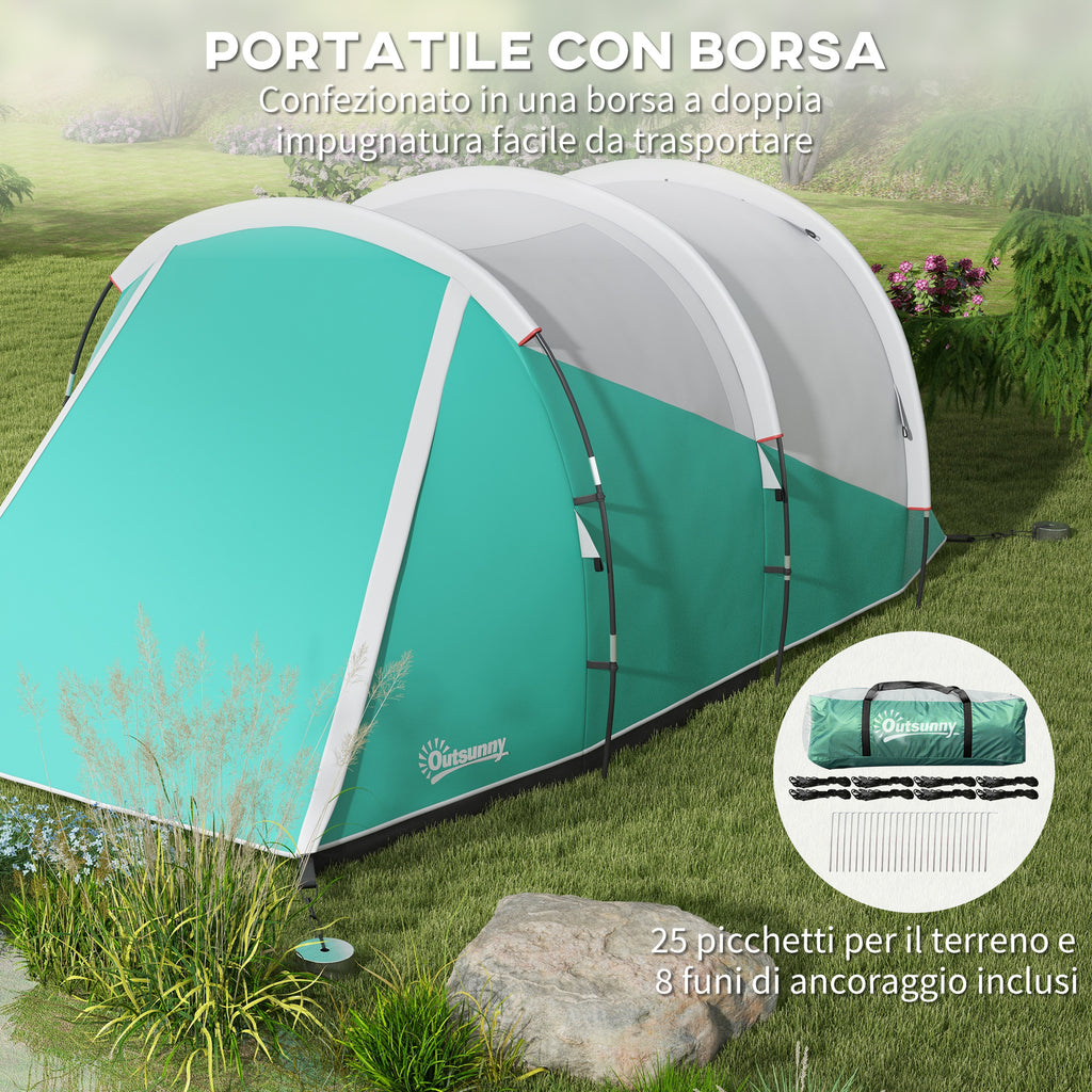 2-4 Person Waterproof Tunnel Tent with Carry Bag, 460x260x190 cm, Green