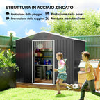 Outsunny 2.3x1.7 m Steel Garden Shed with Air Vents and Double Sliding Door, Dark Grey