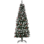 Snowy Christmas Tree with Red Berries, Removable and Foldable Base, 539 Branches, Φ70x180cm, Green