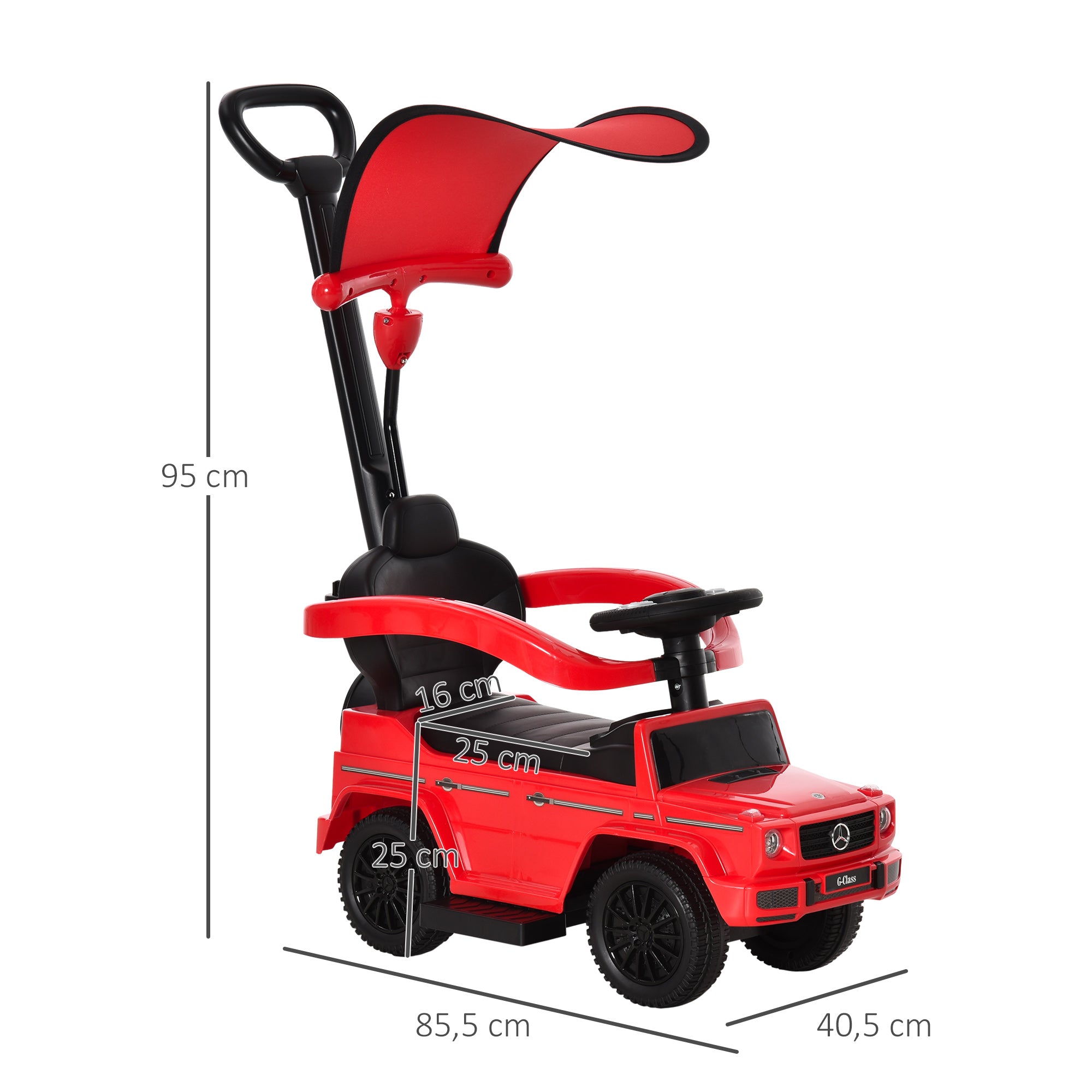 Push Car for Children 12-36 Months with Mercedes License, Canopy and Handle, 85.5x40. 5x95 cm, Red