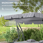 Swing Garden Bed with Adjustable Canopy and Trays, in Steel and Polyester, 200x120x164 cm, Gray - Borgè
