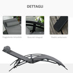 5-Level Reclining Garden Lounger with Removable Cushion, Aluminum and Texteline, 171x64x82cm Gray