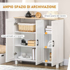 HOMCOM 3-Door Wooden Kitchen Sideboard, Adjustable Shelves, Nordic Minimalist Style, 90x30x90cm, White