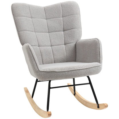 Padded Rocking Armchair in Wood and Steel with Bouclé Covering, 71x98x101 cm, Gray