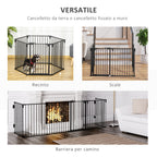 Folding Safety Gate 6 Sections, Steel Dog Barrier Gate, Automatic Locking and Closing System, Black - Borgè