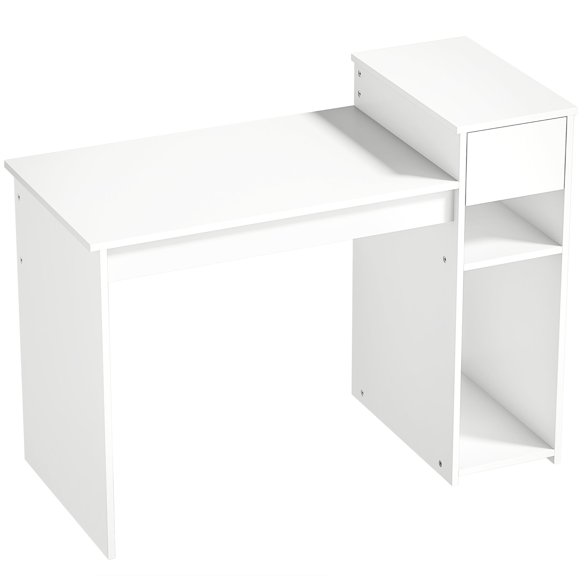 HOMCOM 108cm Study and Writing Desk with Drawer and Shelves, White