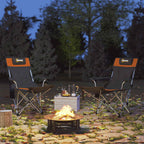 Outsunny Set of 2 Folding Camping Chairs with Footrest and Cup Holder, 82x50/100x88 cm, Black and Orange