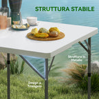 Folding Camping Table with 2 Adjustable Heights in HDPE and Metal, 86x86x74 cm, White