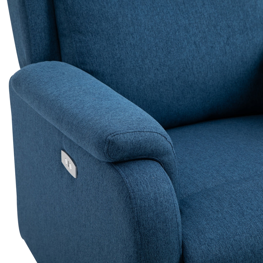 Reclining Chair with Footrest, in Linen Effect Fabric, Wood and Metal, 77x91x106 cm, Blue