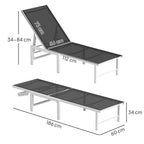 Deckchair with 5-Level Adjustable Backrest, in Steel and Textilene, 60x166x84 cm, White and Gray