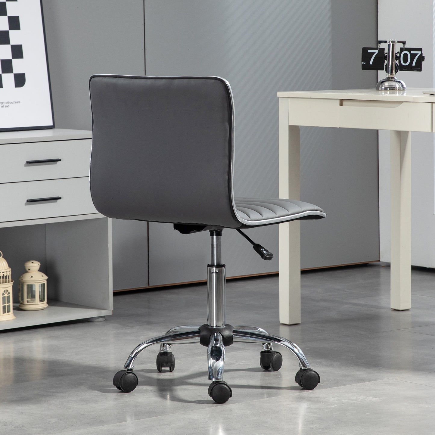 Ergonomic PU Leather Office Chair with Adjustable Height, Swivel Seat and Wheels, Dark Grey